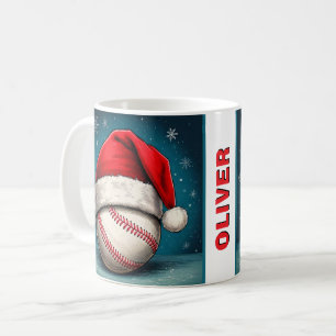 Baseball Ball Rote Santa-Mütze Name Weihnachten  Kaffeetasse