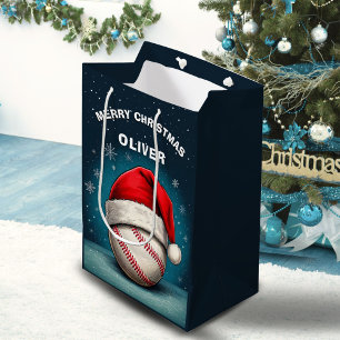 Baseball Ball Rote Weihnachtsmannmütze Name Weihna Mittlere Geschenktüte