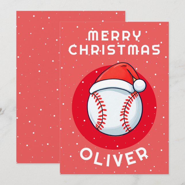 Baseball Ball Rote Weihnachtsmannmütze Weihnachtsn Feiertagskarte (Vorne/Hinten)
