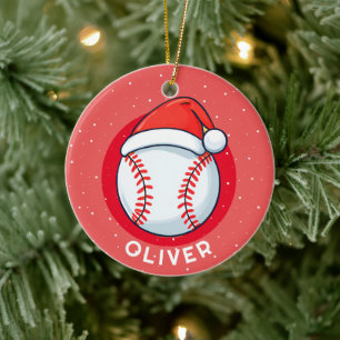 Baseball Ball Rote Weihnachtsmannmütze Weihnachtsn Keramik Ornament