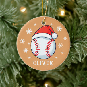 Baseball Ball Roter Santa Hut Schneeflocke Name Keramik Ornament