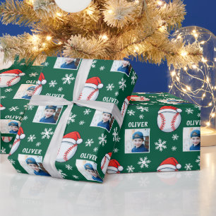 Baseball Ball Santa Claus Hut Schneeblatt Name Fot Geschenkpapier