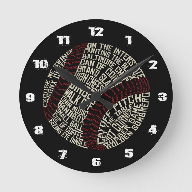 Baseball Ball Terminology Word Art Runde Wanduhr (Vorderseite)