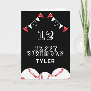 Baseball-Ball und Flaggen-Kindergeburtstag Karte