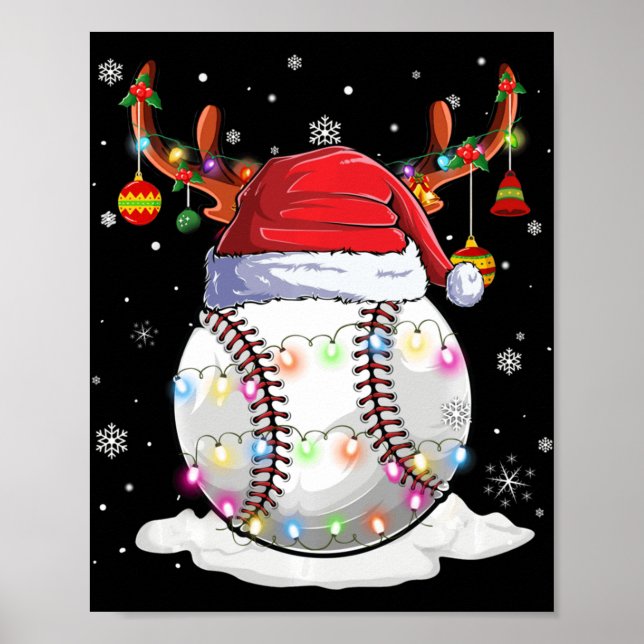 Baseball Ball Weihnachtsmannmütze Rentier Weihnach Poster (Vorne)