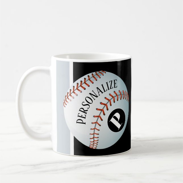 Baseball-Baller-Monogramm-Individuelle Name Kaffeetasse (Links)