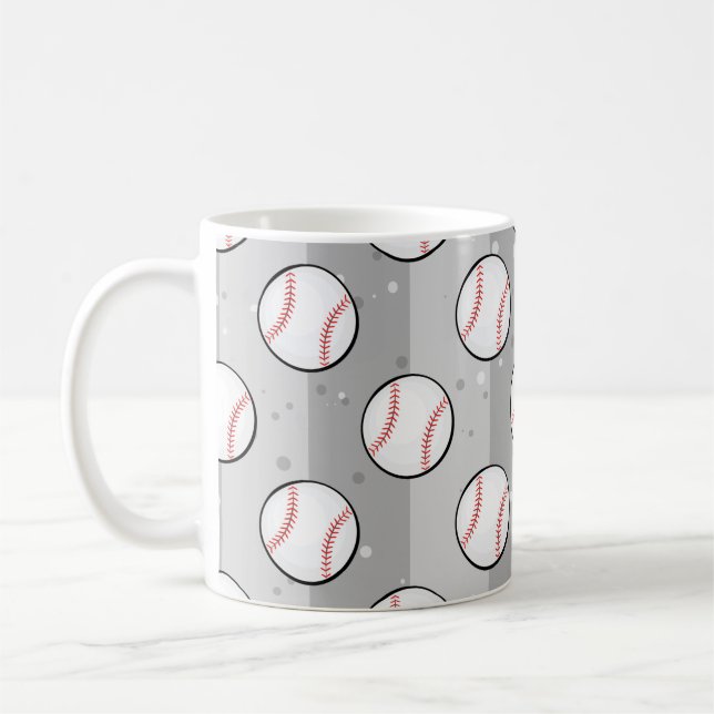 Baseball Balls - Nahtloses Muster auf dem Graufeld Kaffeetasse (Links)