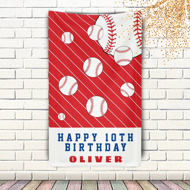 Baseball Balls Roter Kindergeburtstag Party Banner (Von Creator hochgeladen)