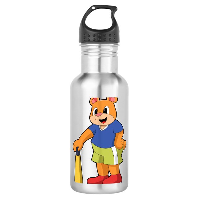 Baseball-Bär mit Baseballschläger Edelstahlflasche (Vorderseite)