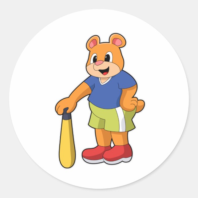 Baseball-Bär mit Baseballschläger Runder Aufkleber (Vorderseite)