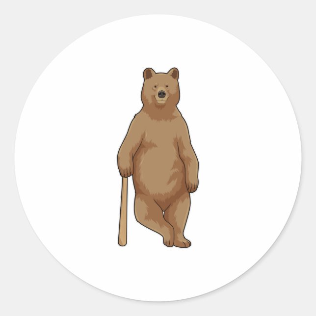 Baseball-Bär mit Baseballschläger Runder Aufkleber (Vorderseite)