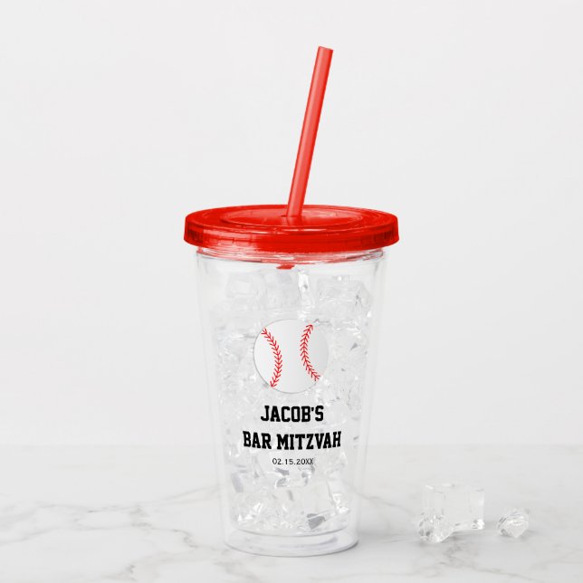 Baseball Bar Mitzvah Personalisiert Acryltrinkbecher (Rückseite Ice)
