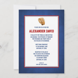 Baseball Bar Mitzvah Red Blue Invitations