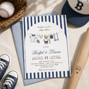 Baseball-Bär-Wäscheleine-Baby-Party Einladung