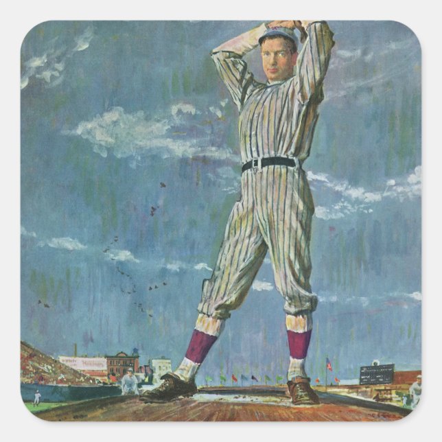 Baseball-Baseball, Pitcher im Baseball-Spiel Quadratischer Aufkleber (Vorderseite)