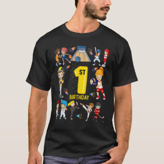 Baseball Basketball Bowling 1 Jahr 1 Geburtstag Gi T-Shirt