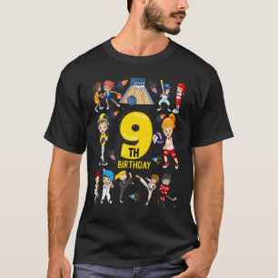 Baseball Basketball Bowling 9 Jahr 9 Geburtstag Gi T-Shirt