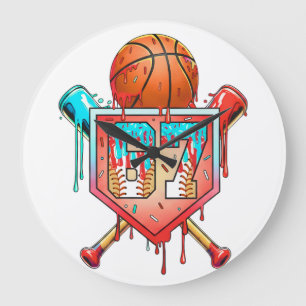 Baseball Basketball Trikotnummer 67 Drip Sports Große Wanduhr
