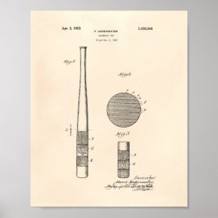 Baseball Bat 1923 Patent Art - Old Peper Poster