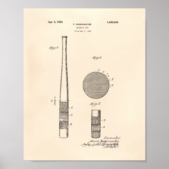 Baseball Bat 1923 Patent Art - Old Peper Poster (Vorne)