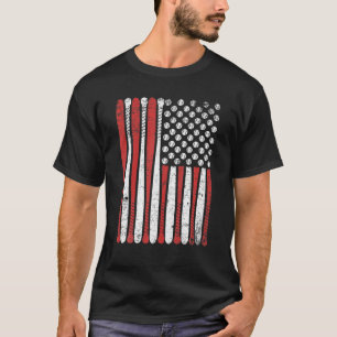 Baseball Bat American Flag Ball Sport Design T-Shirt