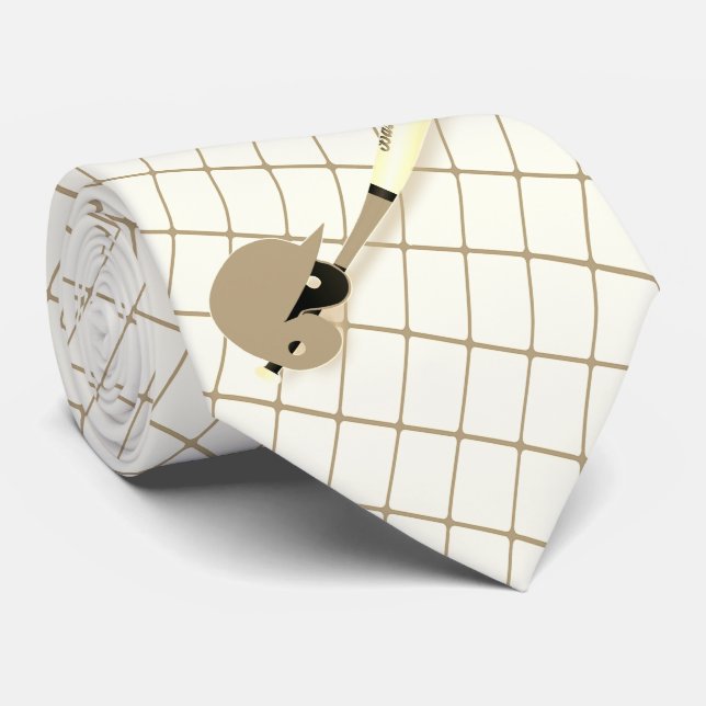 Baseball Bat Ball Helmet Tan Karo Necktie Krawatte (Gerollt)