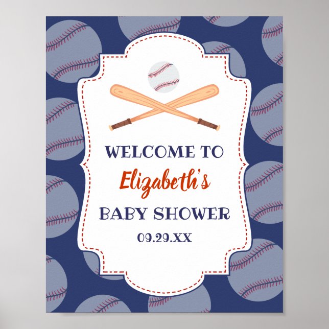 Baseball Bat Ball Stamp Its A Baby Boy Baby Shower Poster (Vorne)