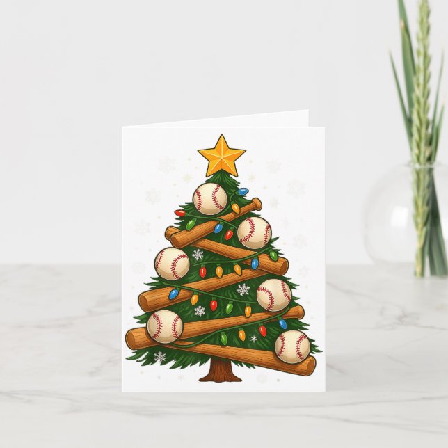 Baseball Bat Christmas Tree Lights Holiday Design  Karte (Vorderseite)