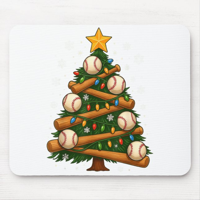 Baseball Bat Christmas Tree Lights Holiday Design  Mousepad (Vorne)