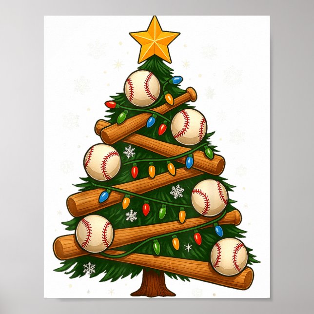 Baseball Bat Christmas Tree Lights Holiday Design  Poster (Vorne)