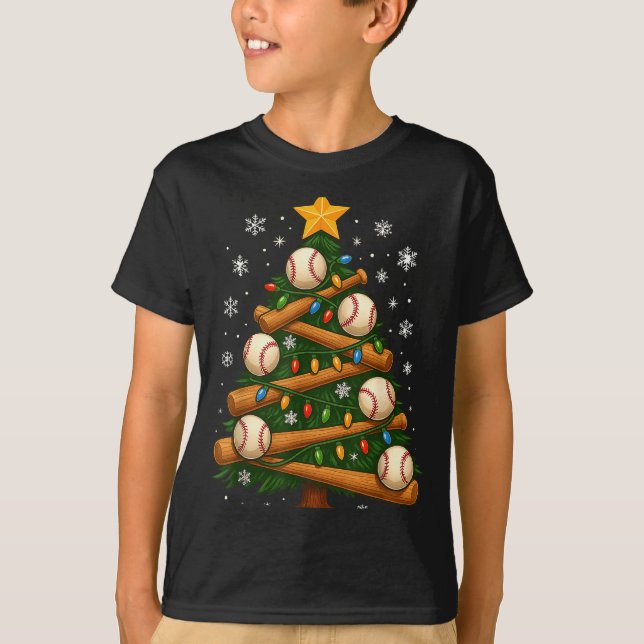 Baseball Bat Christmas Tree Lights Holiday Design  T-Shirt (Vorderseite)