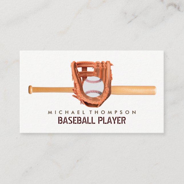 Baseball Bat & Gear aus Holz, Baseballspieler, Tra Visitenkarte (Vorderseite)