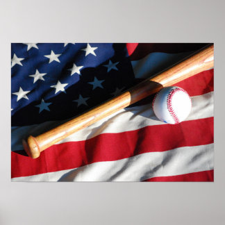 Baseball, Bat und American Flag Poster