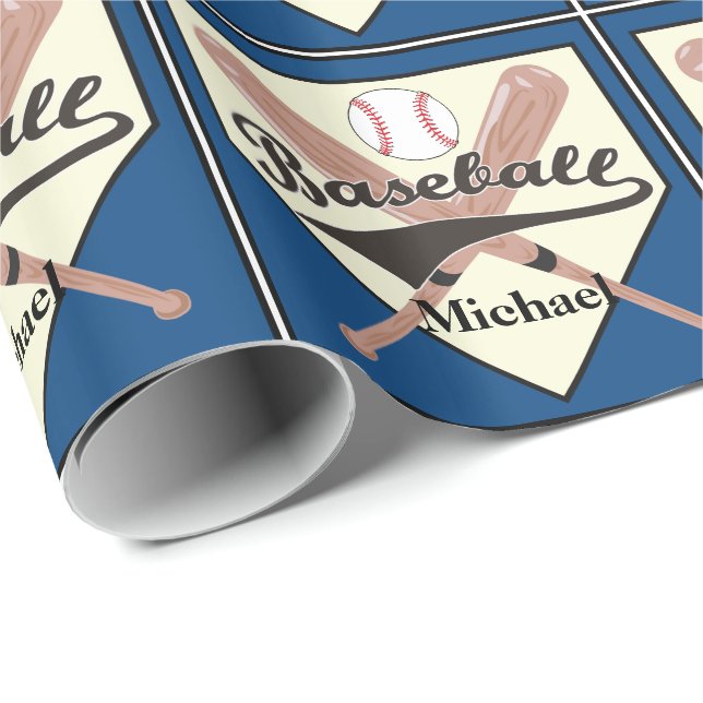 Baseball Bat und Ball Personalisiert Blue Geschenk Geschenkpapier (Rolleneckpunkt)