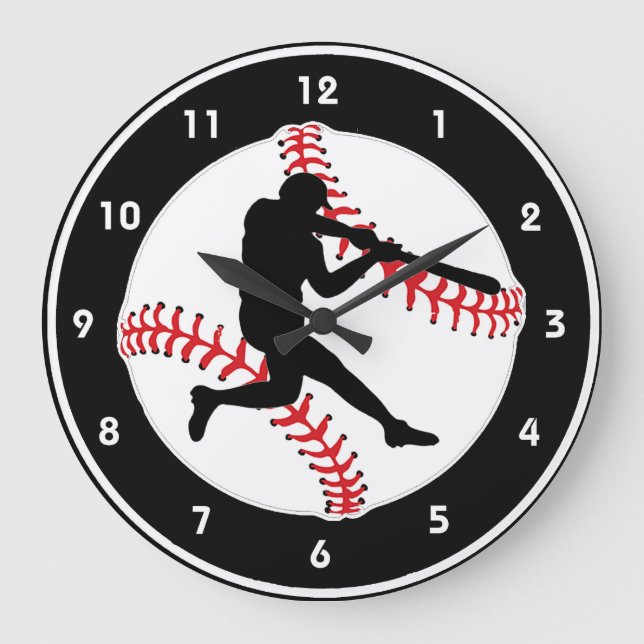 Baseball Batter Design Wall Clock Große Wanduhr (Vorderseite)