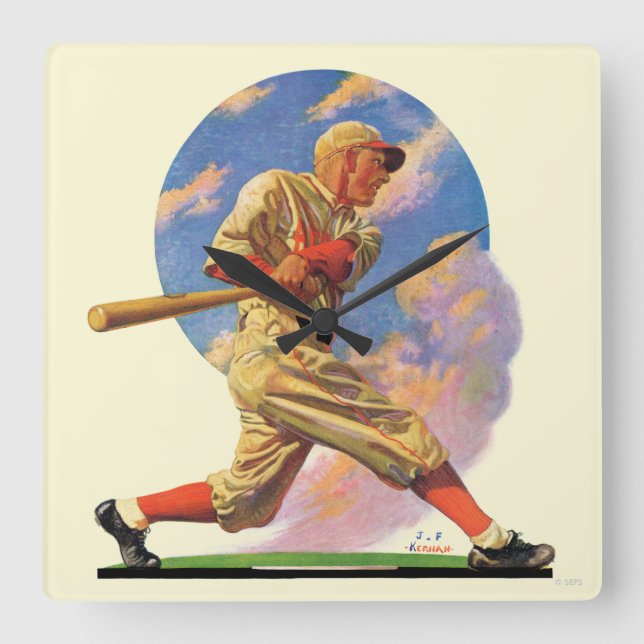 Baseball Batter Quadratische Wanduhr (Vorderseite)