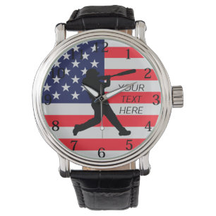 Baseball Batter und die amerikanische Flagge Armbanduhr