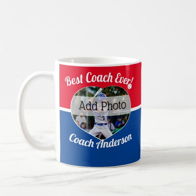 Baseball Best Coach je Foto Name Rot Blau Kaffeetasse (Links)