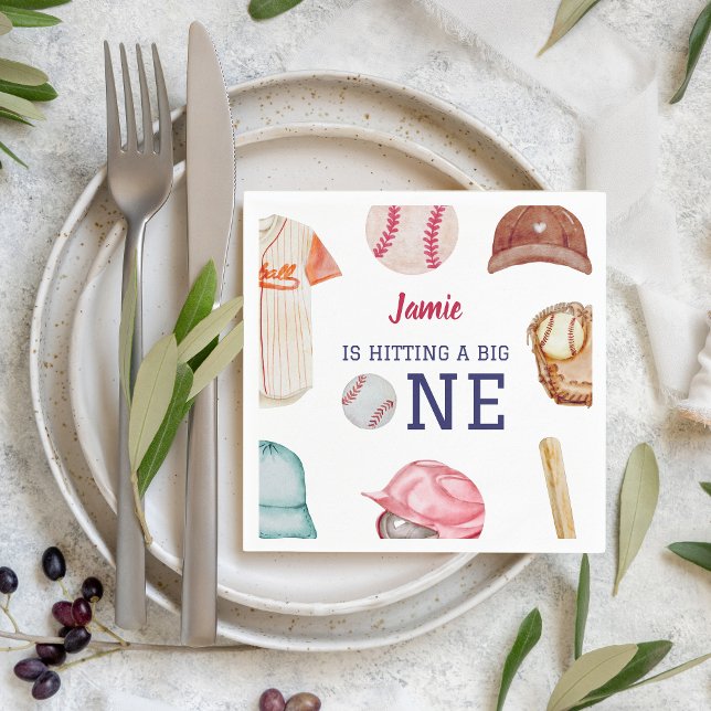 Baseball Big One Boy 1. Geburtstag Serviette (Hitting a Big One Baseball 1st Birthday Napkin)