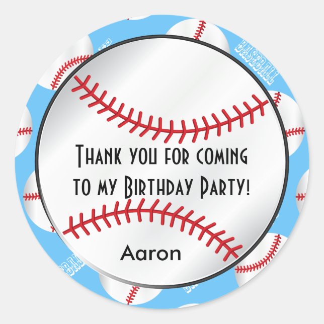 Baseball Birthday | Baby Blue | Vielen Dank Runder Aufkleber (Vorderseite)
