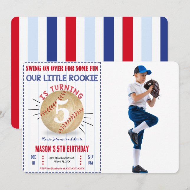 Baseball Birthday Foto Einladung (Vorne/Hinten)