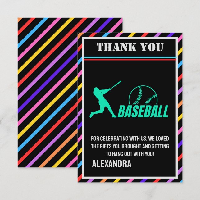 Baseball Birthday Party, Baseball Girl Player  Dankeskarte (Vorne/Hinten)