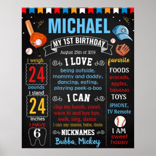 Baseball Birthday Party-Chalkboard-Zeichen Poster
