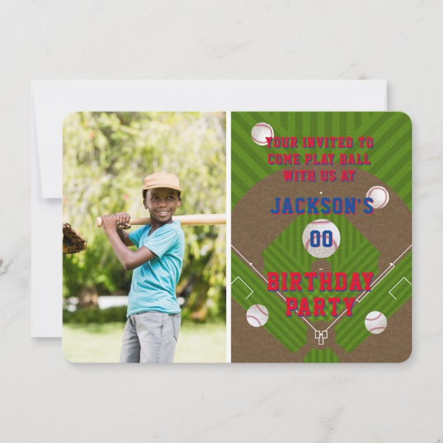 Baseball Birthday Party Foto Einladung (Vorderseite)