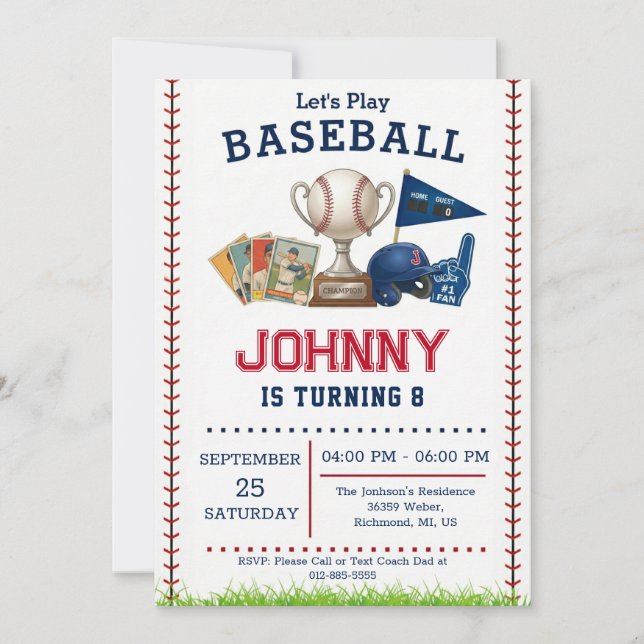Baseball Birthday Party Invitation Einladung (Vorderseite)