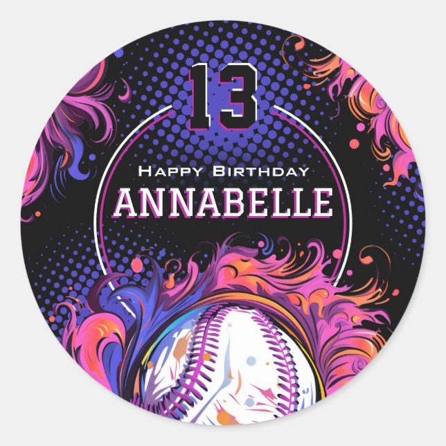 Baseball-Birthday-Party Runder Aufkleber (Vorderseite)