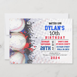 Baseball Birthday Red White & Blue Einladung