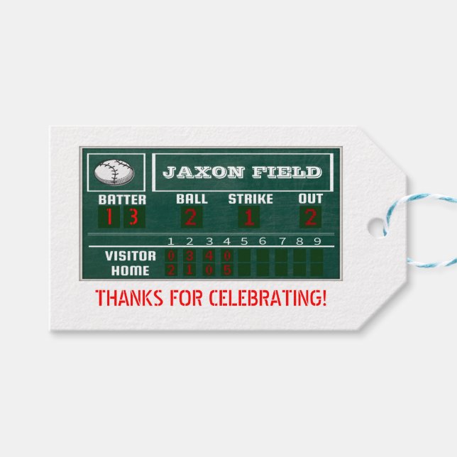 Baseball Birthday|Scoreboard|PARTY Geschenkanhänger (Vorderseite (Horizontal))