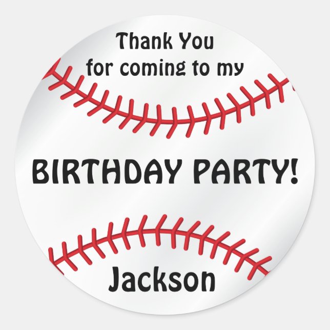 Baseball Birthday | Vielen Dank Runder Aufkleber (Vorderseite)