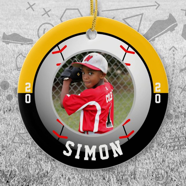 Baseball Black Gold Team Colors Keramik Ornament (Black and Gold Baseball Let's Go Team Ornament. Celebrate your high school or college athlete.)